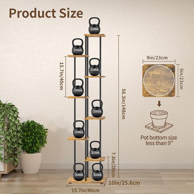 LASZOLA Black 7 Tiered Wood Plant Stand Indoor - Image 3