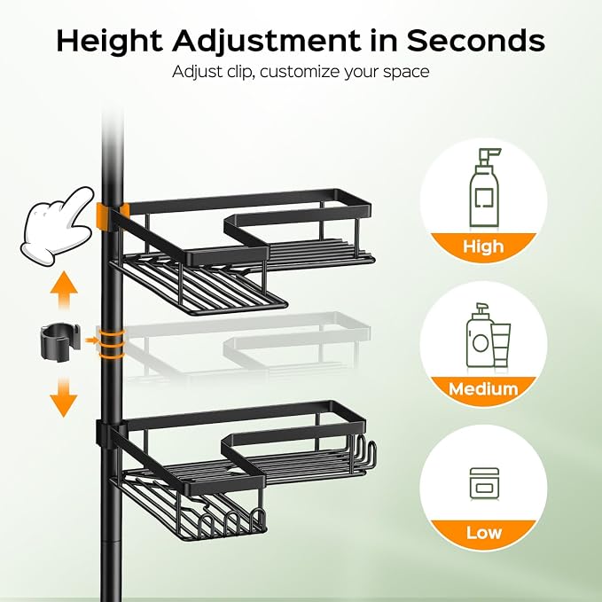 HAMITOR Shower Caddy Tension Pole: 4-Tier Corner Rustproof Bathroom Organizer - Image 4