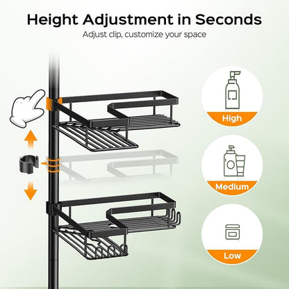 HAMITOR Shower Caddy Tension Pole: 4-Tier Corner Rustproof Bathroom Organizer - Image 4