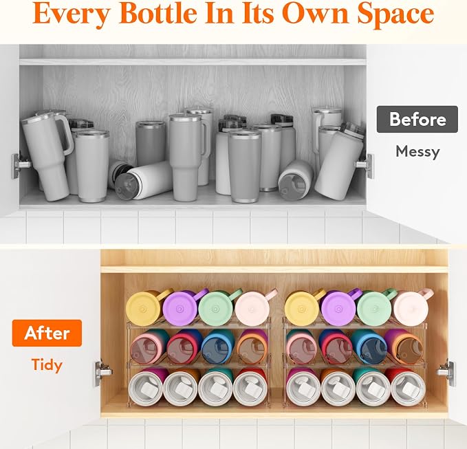 Lifewit Stackable Water Bottle Storage Organizer, Plastic Large Compartment - Image 9