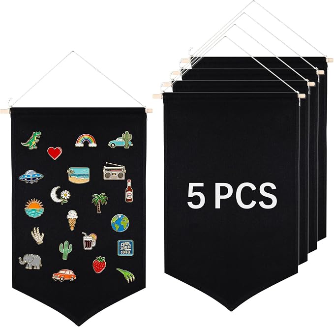 5 PCS Canvas Banners Wall Hanging Brooch Jewelry Storage Case Stand Enamel Pin by OKBA