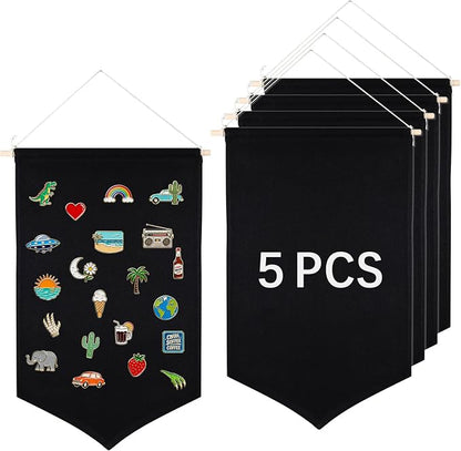 5 PCS Canvas Banners Wall Hanging Brooch Jewelry Storage Case Stand Enamel Pin by OKBA