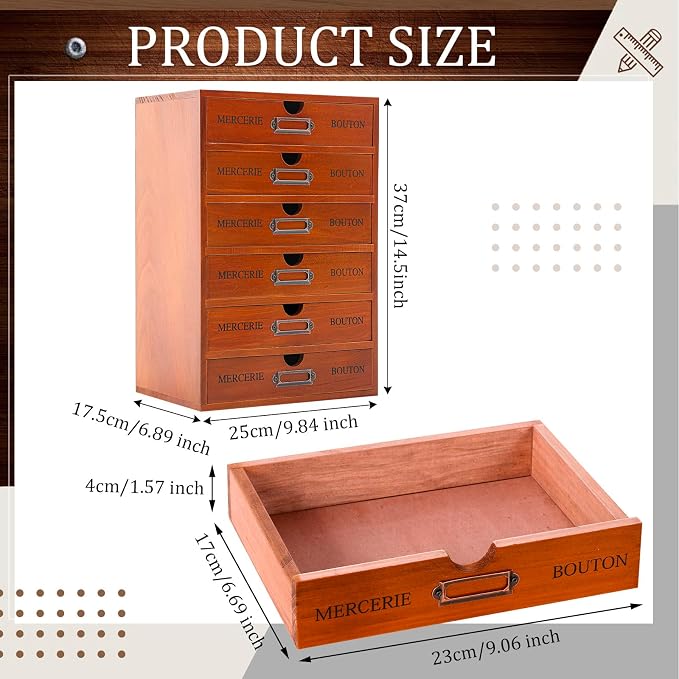 Wesiti 6 Drawer Vintage Wooden Desk Organizer, Apothecary Cabinet Storage Box - Image 3