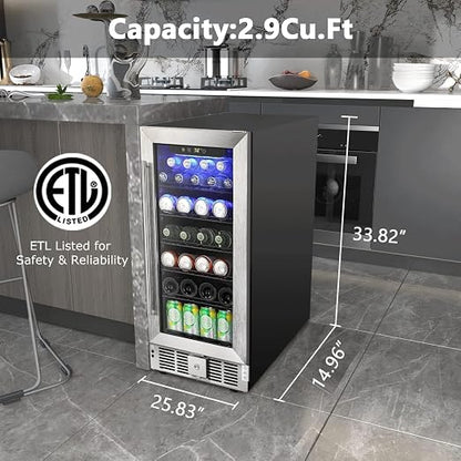 COWSAR Wine Fridge 15inch Beverage Refrigerator 2.9 Cu.Ft. Freestanding or - Image 2