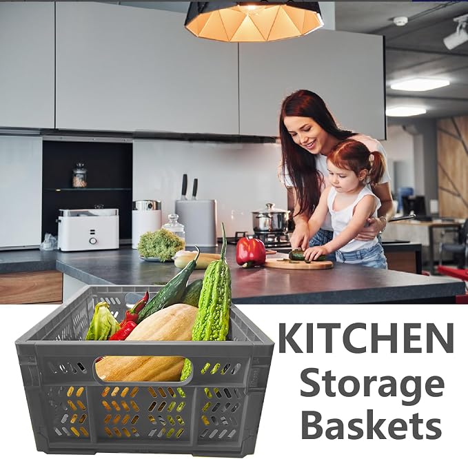 4-Pack Plastic Storage Crates, 20L Foldable Baskets, Collapsible Crates - Image 4