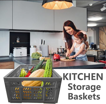 4-Pack Plastic Storage Crates, 20L Foldable Baskets, Collapsible Crates - Image 4