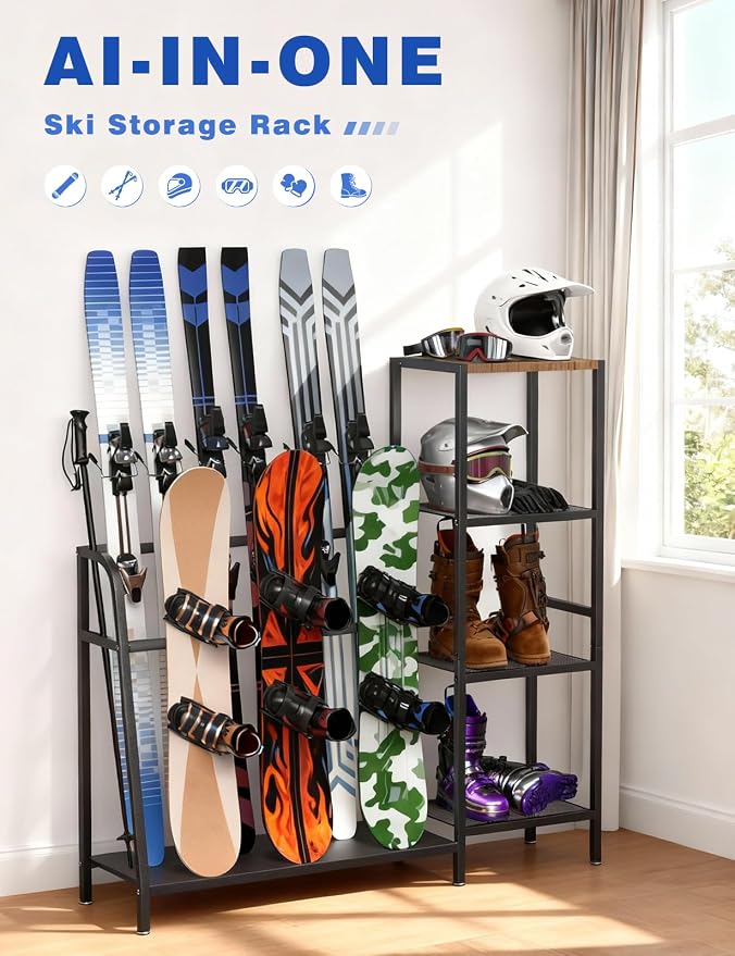 sogiv 4-Tier Freestanding Snowboard Rack, Ski Storage Rack, Ski Holders - Image 4