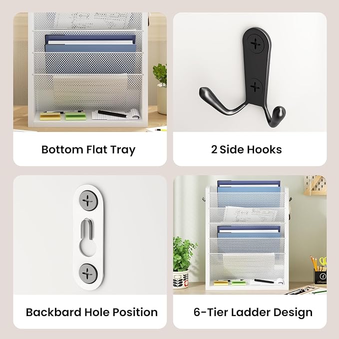 Mail Organizer Wall Mounted, 6-Slot Hanging File Organizer - Image 6
