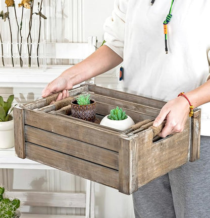 TIMRIS Set of 3 Rustic Wood Nesting Crates, Farmhouse Wooden Storage Container - Image 3