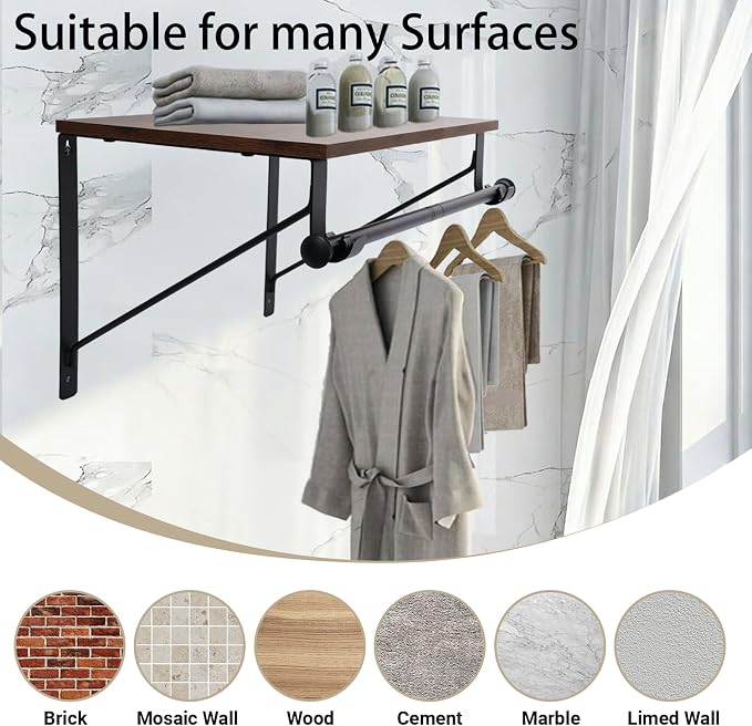 Wall Mounted Shelf with Hanging Rod, Laundry Room Shelves, Space Saving - Image 6