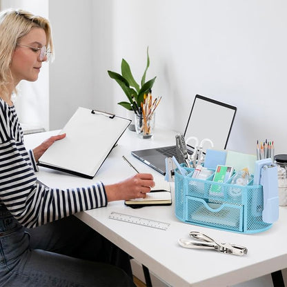 17 in 1 Blue Desk Organizers and Accessories Set, 3 Office Desk Supplies - Image 9