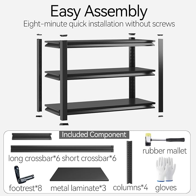 32'' Storage Shelves, 3Tier Garage Metal Shelving Unit, Adjustable, - Image 7