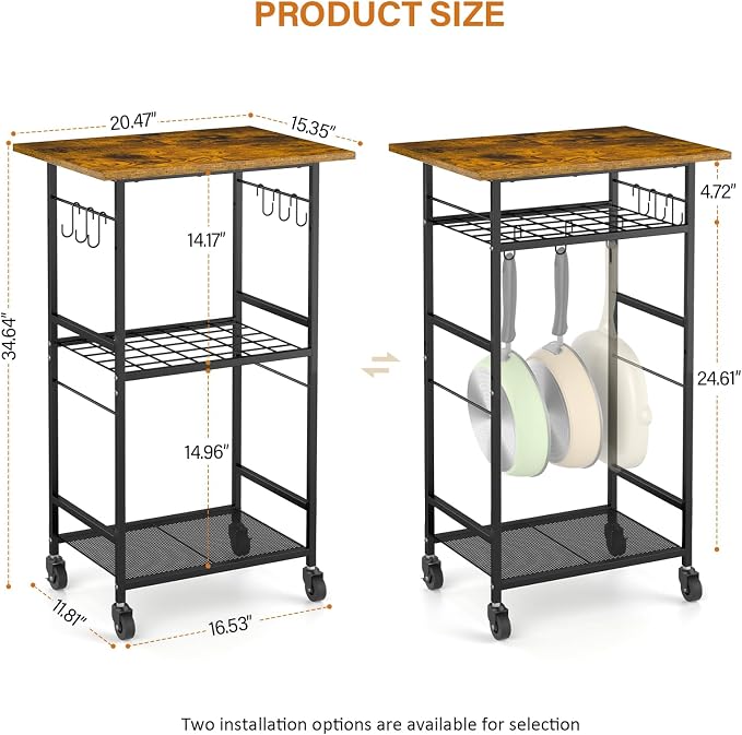 Rolling Kitchen Microwave Cart, 3 Tier Microwave Table Stand - Image 3