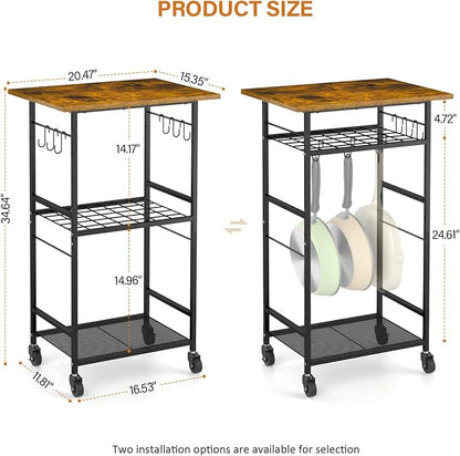Rolling Kitchen Microwave Cart, 3 Tier Microwave Table Stand - Image 3