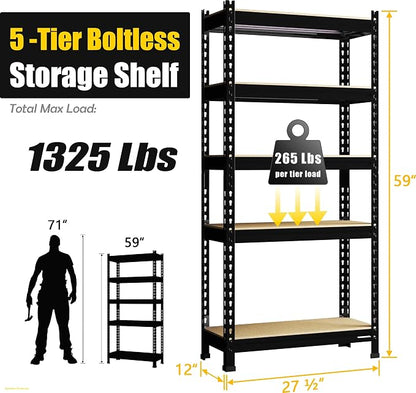 PrimeZone Storage Shelves, 27.5" W X 12" D X 59" H Adjustable Metal Heavy Duty - Image 3