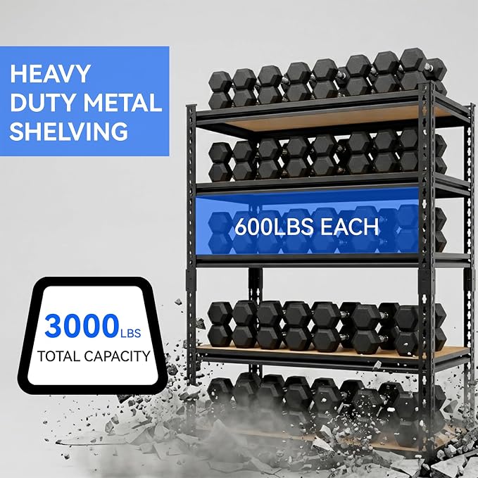 3000LBS Storage Rack, 5-Tier Heavy-Duty Storage Shelving, Adjustable Metal - Image 4
