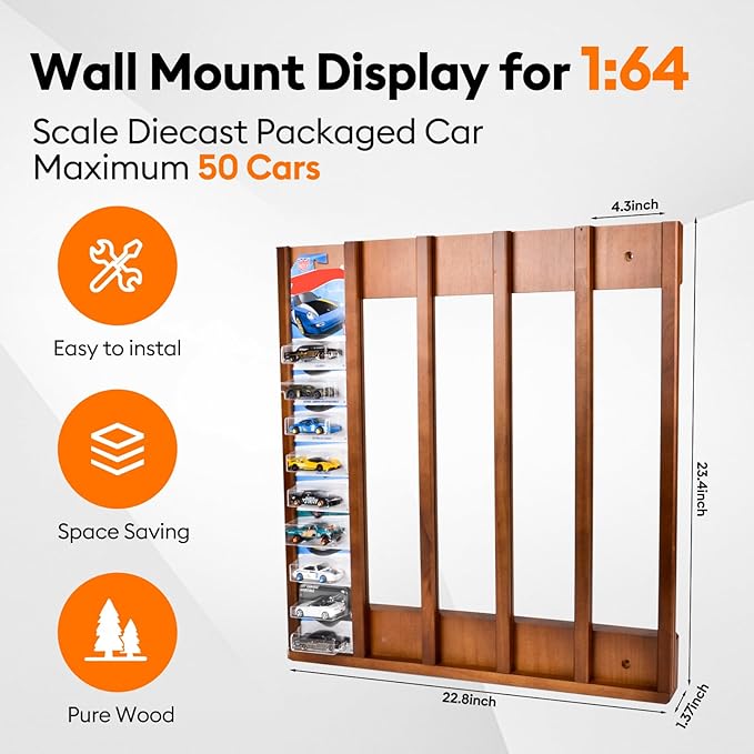 Storage Case Compatible with Hot Packaged Wheels Cars, Solid Wood Wall Mount - Image 2