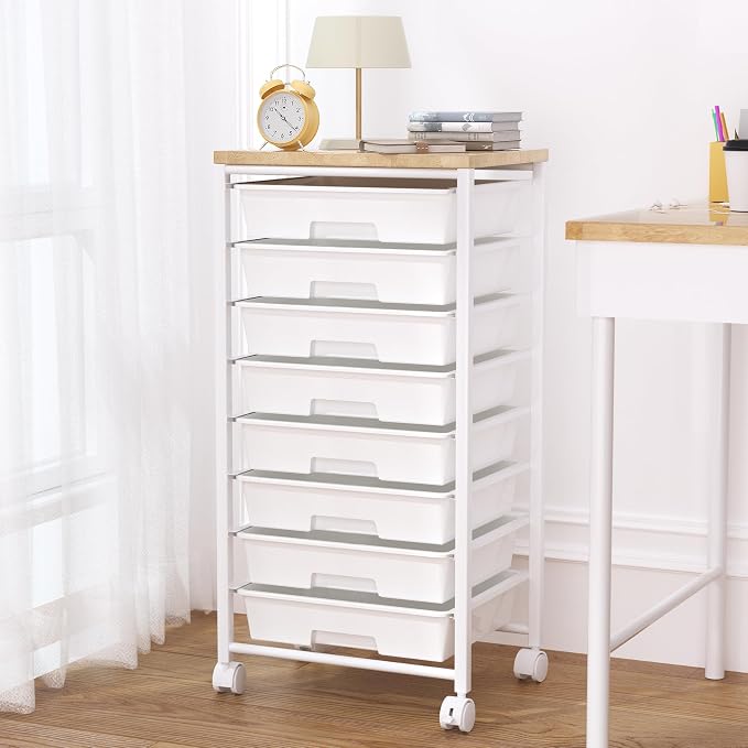 Rolling Cart with 8 Drawers, Storage Drawers Cart with Wooden Tabletop and by Unknown