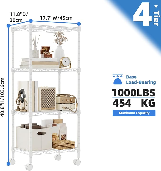 M MZG 4 Tiers Storage Shelves Load 1000 LBS, Metal Shelving Wire Metal Shelving - Image 3