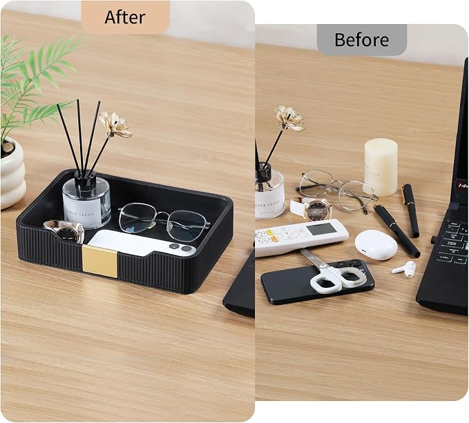 Valet Tray Desktop Storage Organizer, PU Leather Catchall Bedside Vanity Tray - Image 3