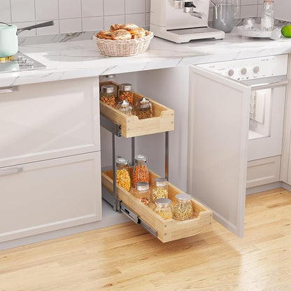Wood Pull Out Cabinet Organizer 2 Tie 9" W x 21" D, Heavy-Duty Sliding Drawers - Image 5