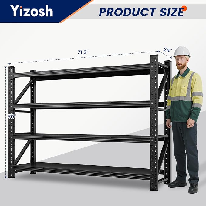 Yizosh 71" W Metal Garage Storage Shelves, 5000LBS Heavy Duty 4-Shelf - Image 2