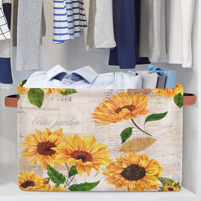 Storage Basket Flower Floral Sunflower, Large Foldable Organizer Storage Bins - Image 5