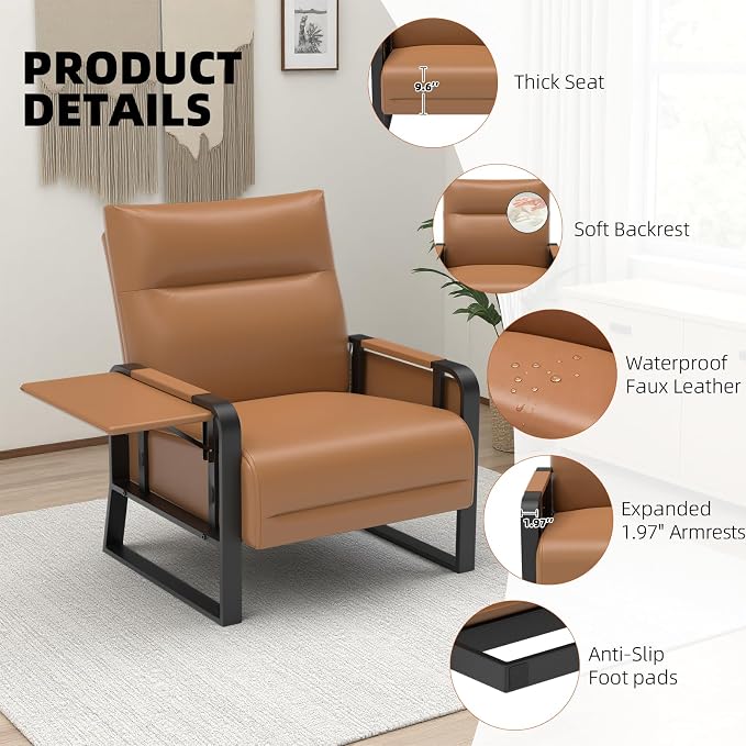 Upholstered Accent Chairs Set of 2, Modern Faux Leather Sofa Chairs - Image 7