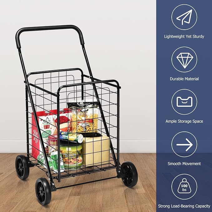 Goplus Shopping Carts for Groceries, Heavy Duty Folding Shopping Cart - Image 6