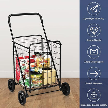 Goplus Shopping Carts for Groceries, Heavy Duty Folding Shopping Cart - Image 6