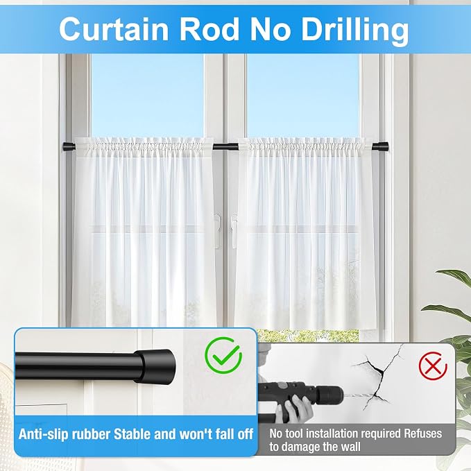 4 Pack Spring Loaded Tension Rod 27-38" Adjustable Curtain Rods No Drill - Image 5