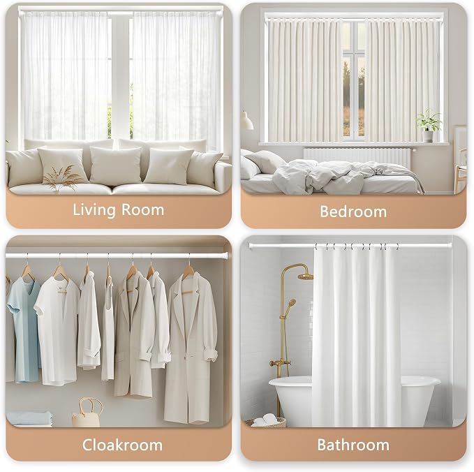 1PCS White Shower Curtain Rod 30-76 Inch, Tension Curtain Rods No Drilling | - Image 5