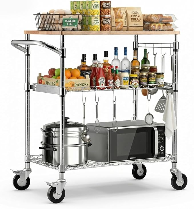 VEVOR Kitchen Utility Cart, 3 Tier Heavy Duty Adjustable Wire Storage Rack by VEVOR