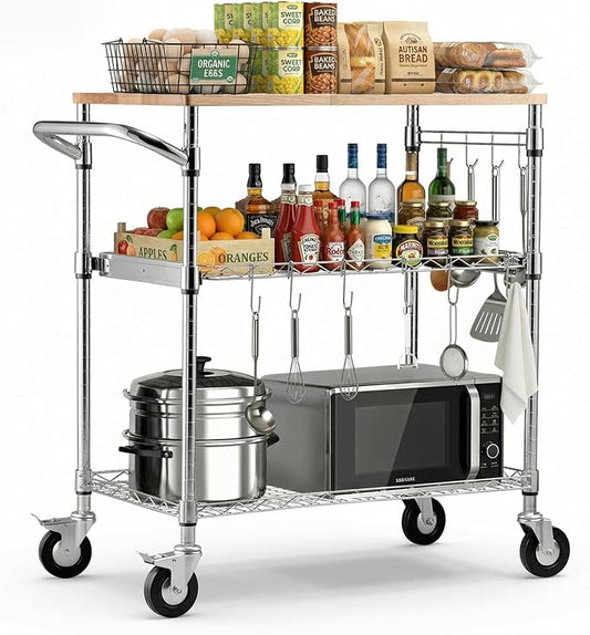 VEVOR Kitchen Utility Cart, 3 Tier Heavy Duty Adjustable Wire Storage Rack by VEVOR
