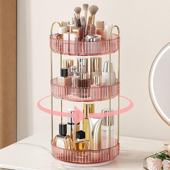 360° Rotating Makeup Organizer, Upgraded 3 Tier Skincare Perfume Organizers by Homelifeassistant