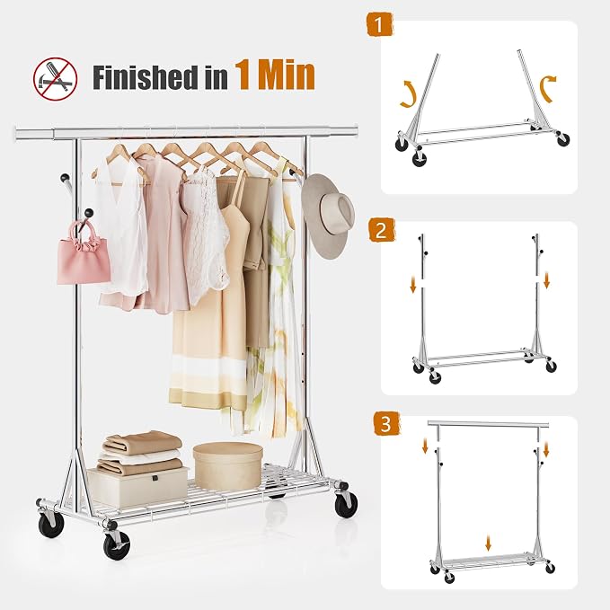 Heavy Duty Clothes Rack Load 530 lbs, Metal Rolling Clothing Rack - Image 7