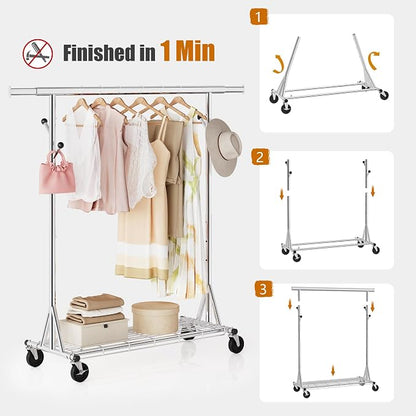 Heavy Duty Clothes Rack Load 530 lbs, Metal Rolling Clothing Rack - Image 7