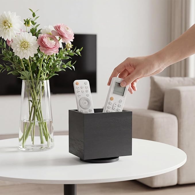 360° Rotating Remote Control Holder, Wooden TV Remote Holder - Image 4