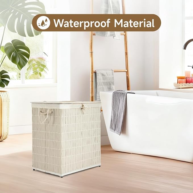 Laundry Hamper with Lid, 39.6 Gallon Large Laundry Basket 2 Removable Liner Bags - Image 2