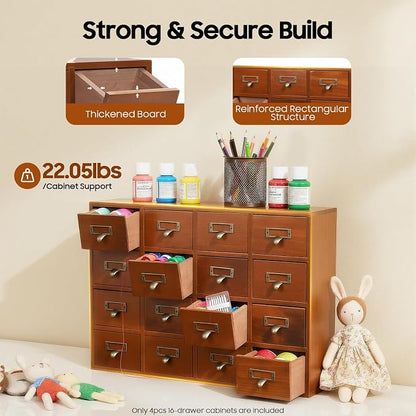 4 PCS Storage Cabinet 64 Drawer Organizer Wooden Brown Apothecary Cabinet - Image 7