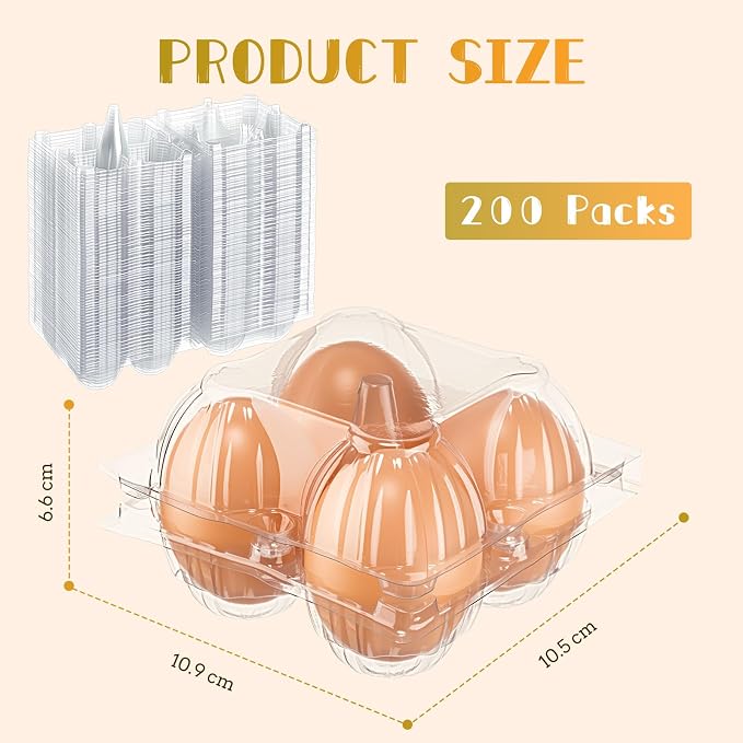 Zubebe 200 Pieces Clear Egg Cartons Plastic Egg Cartons Bulk Empty Chicken Egg - Image 3