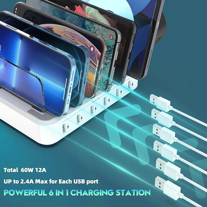 Charging Station for Multiple Devices, 60W 6 Port Charger Station - Image 2
