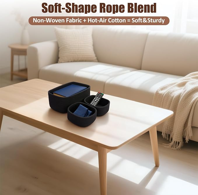 5-Pack Small Woven Rope Storage Baskets, 2 Sizes Organizer Bins | Fabric Cube - Image 4