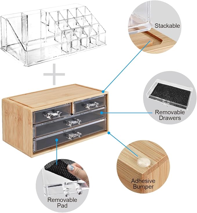 Ikee Design Bamboo Acrylic Makeup Organizer - Image 4