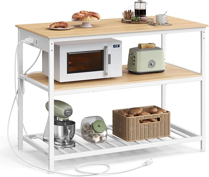 VASAGLE Kitchen Island with 3 Shelves, Kitchen Shelf with Power Strip, 23.6 x by VASAGLEbySONGMICSHOME
