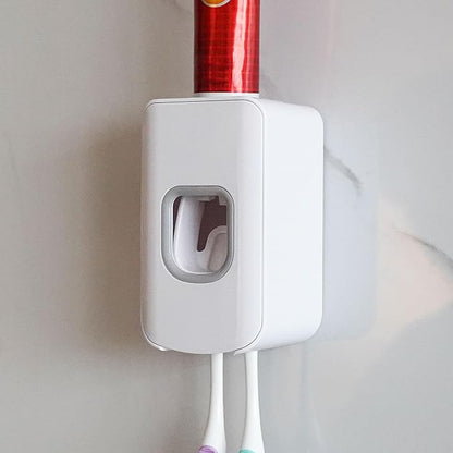 2 Slot Toothbrush Holder and Toothpaste Dispenser Wall Mounted, Automatic by LUEXBOX