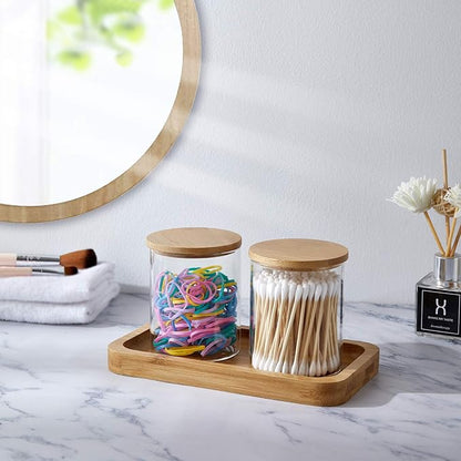 Qtip Holder With Vanity Tray, Glass Apothecary Jars With Lids - Image 5