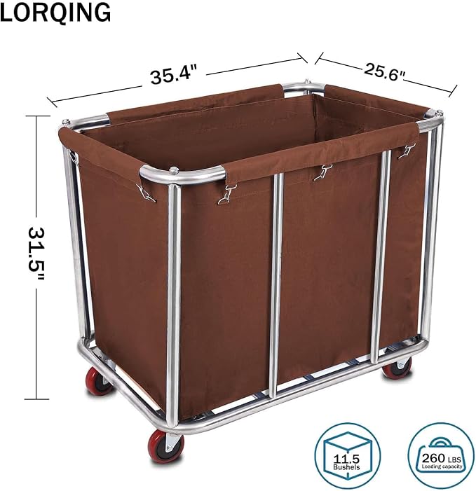 10 Bushels Laundry Cart Commercial/Home, Heavy Duty Large Stainless Steel - Image 5