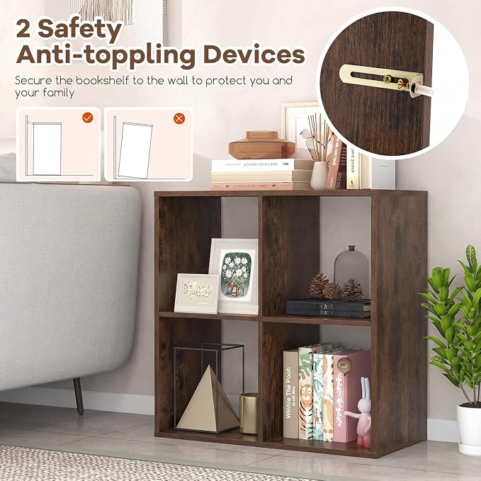 POWERSTONE 4 Cube Storage Organizer, 2 Tier Cubby Bookshelf Freestanding - Image 4