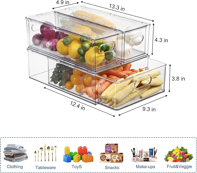 Fridge Drawer Pull Out Stackable Bins, Fridge Organizer Storage - Image 2